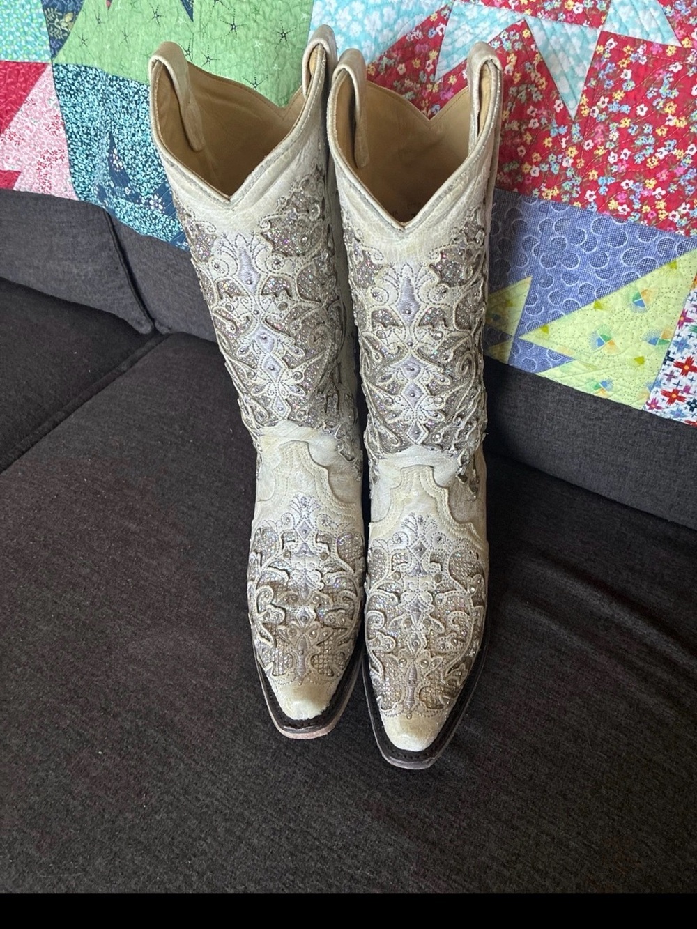 Embellished Cream Western Cowboy Boots - Women's Corral 7 - Picture 2 of 10